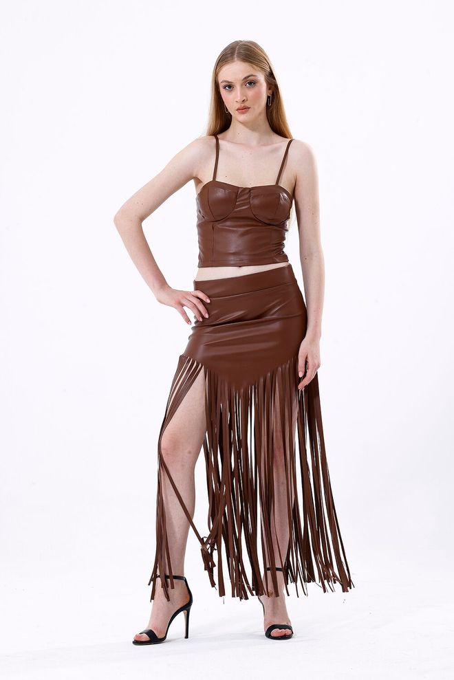 SENSE Sense Tan Tasseled Odinis Sijonas Didmeninė prekyba drabužiais Kokteilinė