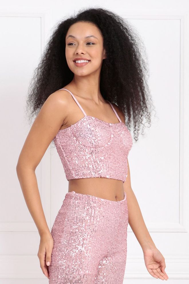 SENSE Bustier À Paillettes Sense Rose Avec Glops Et Fermeture Éclair Au Dos BST33154 Vêtements en gros Glamour