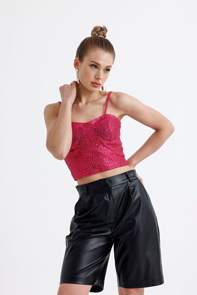 SENSE Sense Bustier Con Paillettes Sense Fucsia Con Guanti E Cerniera Posteriore BST33154 Abbigliamento all'ingrosso Glamour