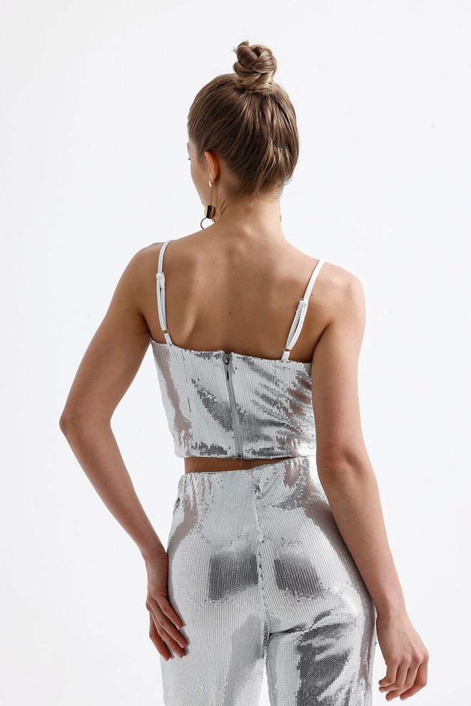 SENSE Sense Silver Globe Zippered Sequin Bustier Wholesale Clothing Sexy