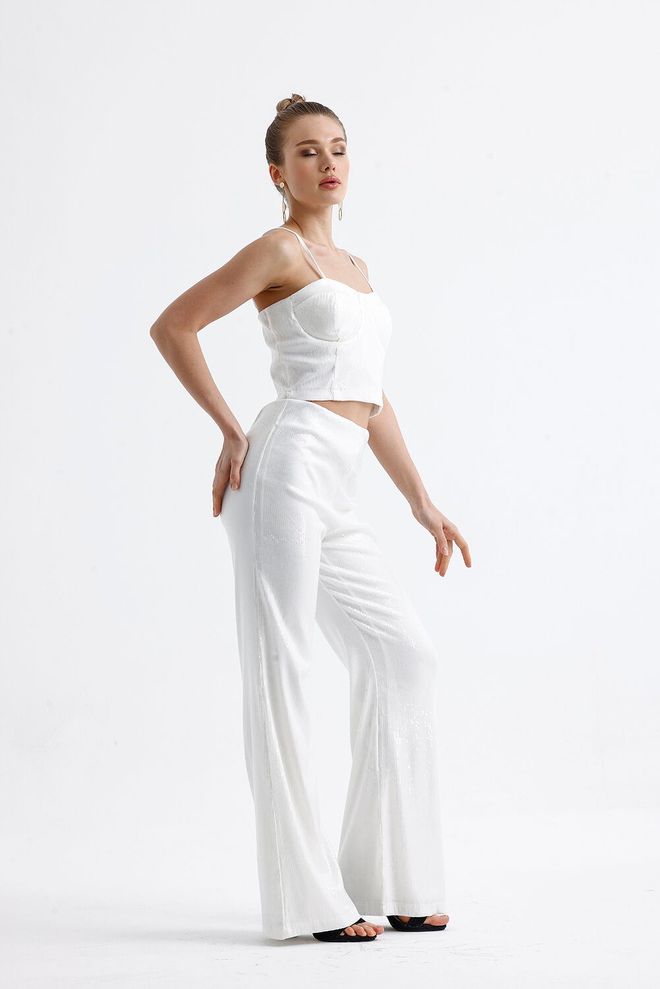 SENSE Sense White Globe Zippered Sequin Bustier Wholesale Clothing Sexy