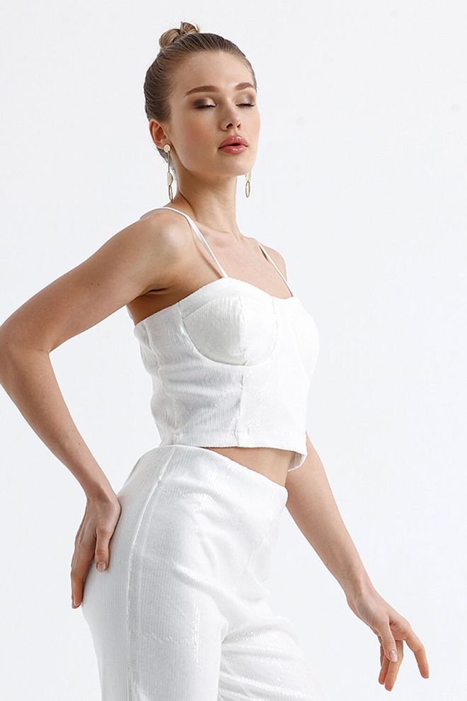 SENSE Sense White Globe Zippered Sequin Bustier Wholesale Clothing Polyester