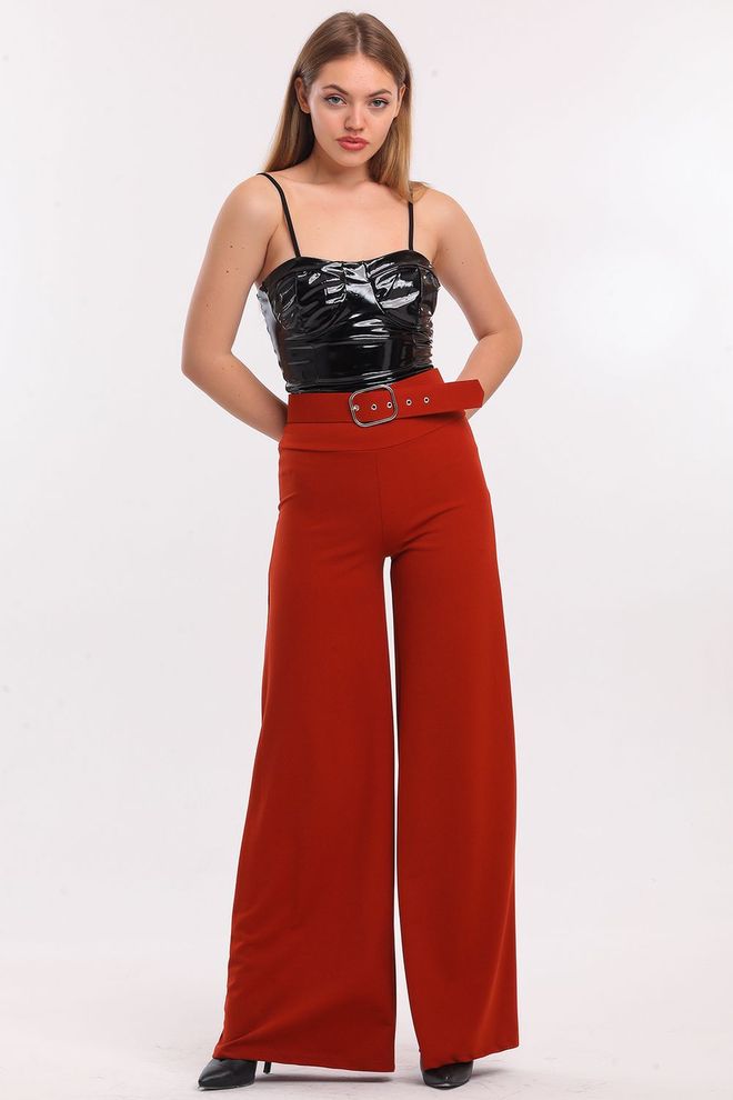 SENSE Pantalones De Crepé De Neopreno Con Pernera Acampanada Y Cinturón De Sense Brick Ropa al por mayor Elegante