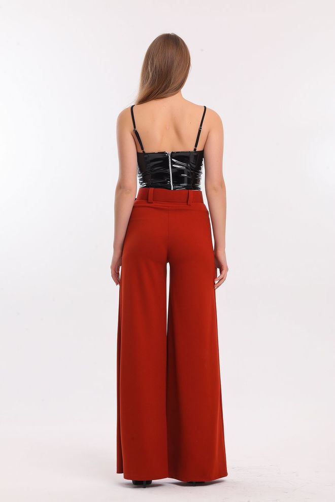 SENSE Sense Kıremıt Kemerli İspanyol Paça Scuba Krep Pantolon Toptan Giyim 4