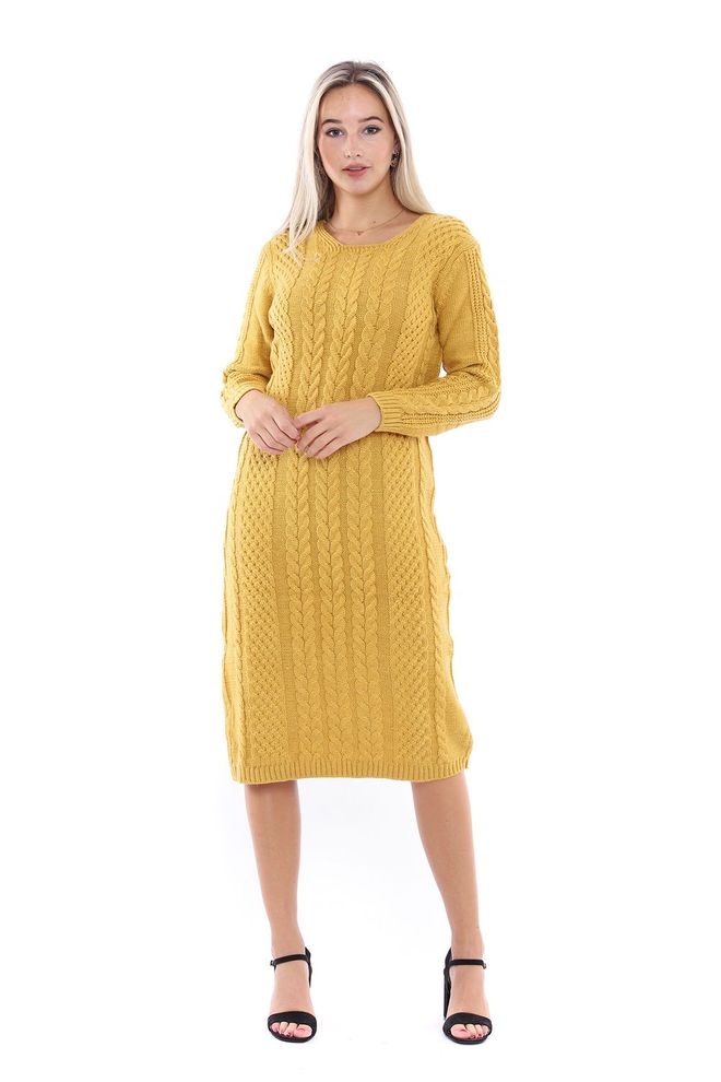 SENSE Langes Strickkleid Aus Haarstrick – Senfgelb Großhandelskleidung Lässig
