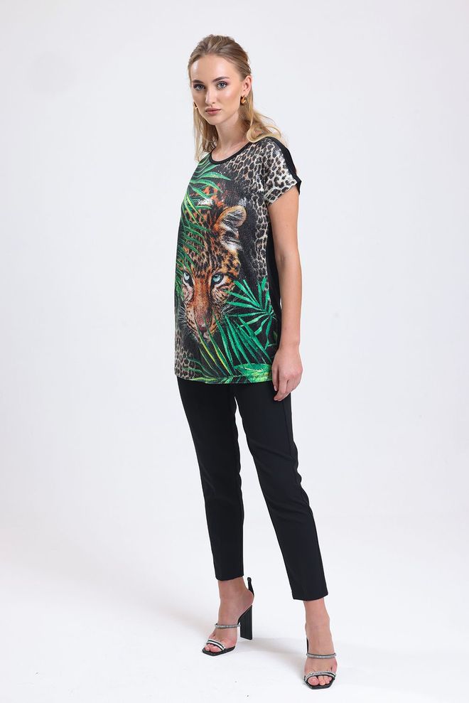 SENSE Digital Printed Detailed Sequin Tunic Black Wholesale Clothing Spring