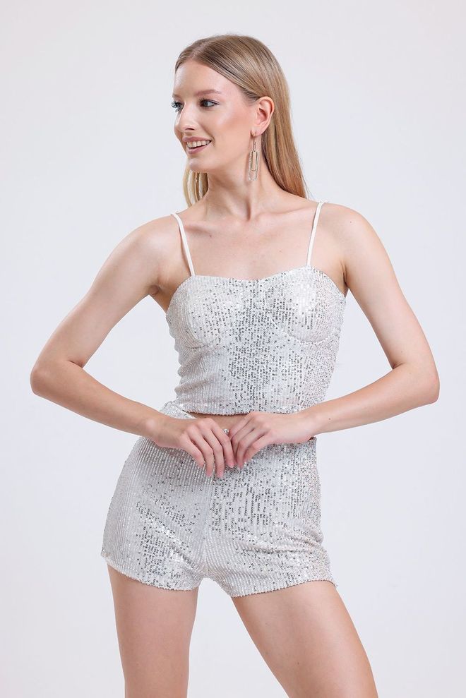 SENSE Elastic Waist Lined Sequin Shorts Wholesale Clothing Birthday
