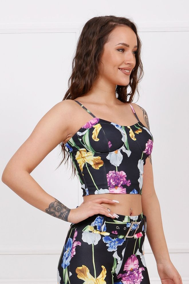 SENSE Tulip Patterned Zippered Strappy Bustier With Gloves Wholesale Clothing Casual