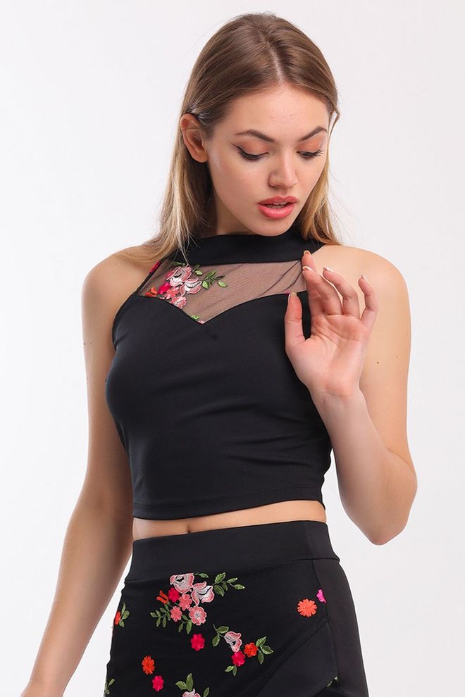 SENSE Floral Σχέδιο Πολύχρωμο Τούλι Floral Κοντή Μπλούζα Χονδρικό εμπόριο ενδυμάτων Casual