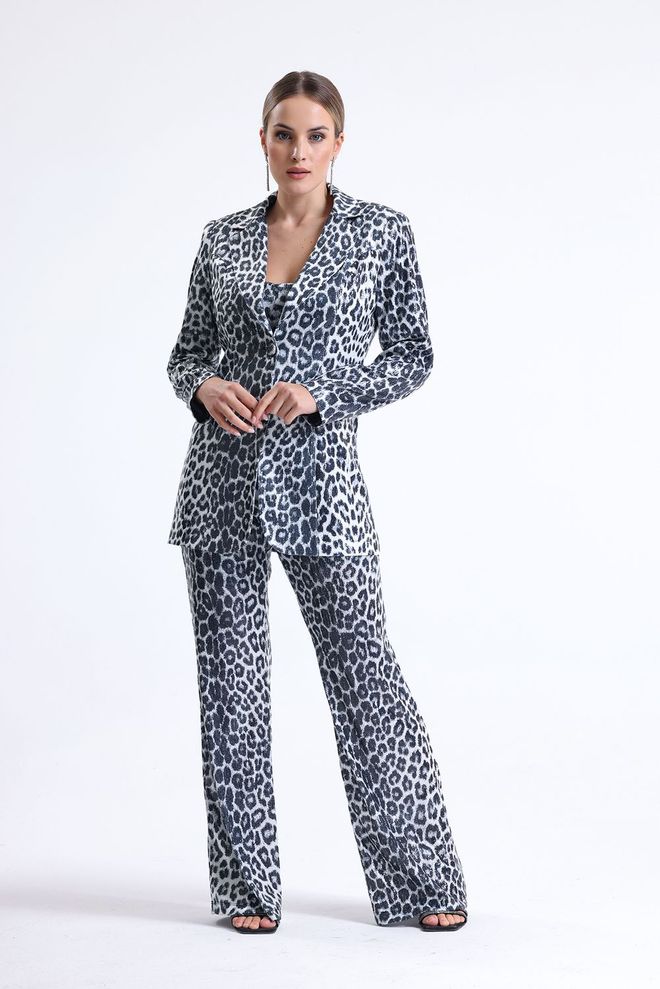 SENSE Leopard Lined Evening Dress Sequin Jacket Black & Silver Wholesale Clothing 2