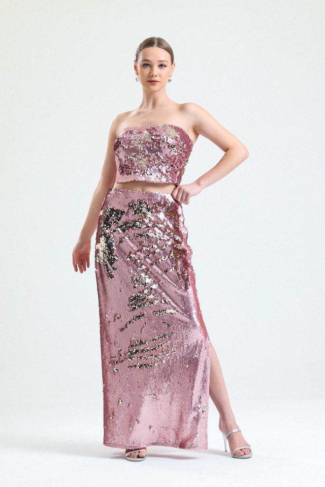 SENSE Fitted Knitted Shiny Sequin Sequined Elegant Evening Dress Skirt Powder Wholesale Clothing Birthday