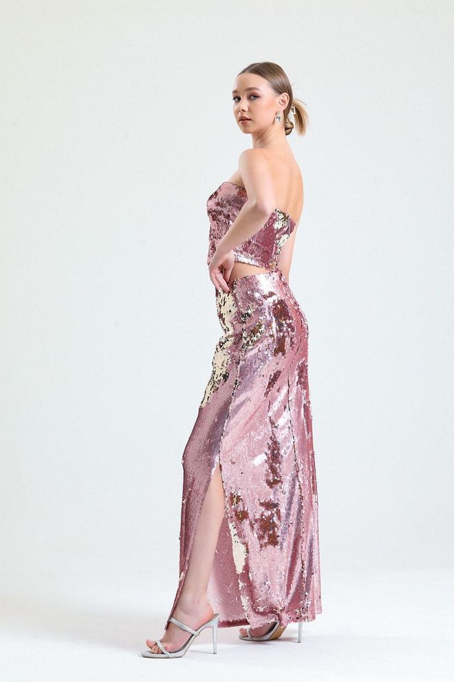 SENSE Fitted Knitted Shiny Sequin Sequined Elegant Evening Dress Skirt Powder Wholesale Clothing Elegant