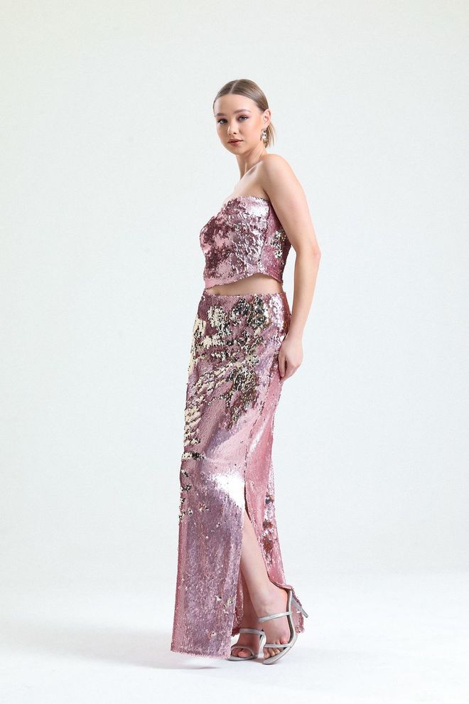 SENSE Fitted Knitted Shiny Sequin Sequined Elegant Evening Dress Skirt Powder Wholesale Clothing Spring