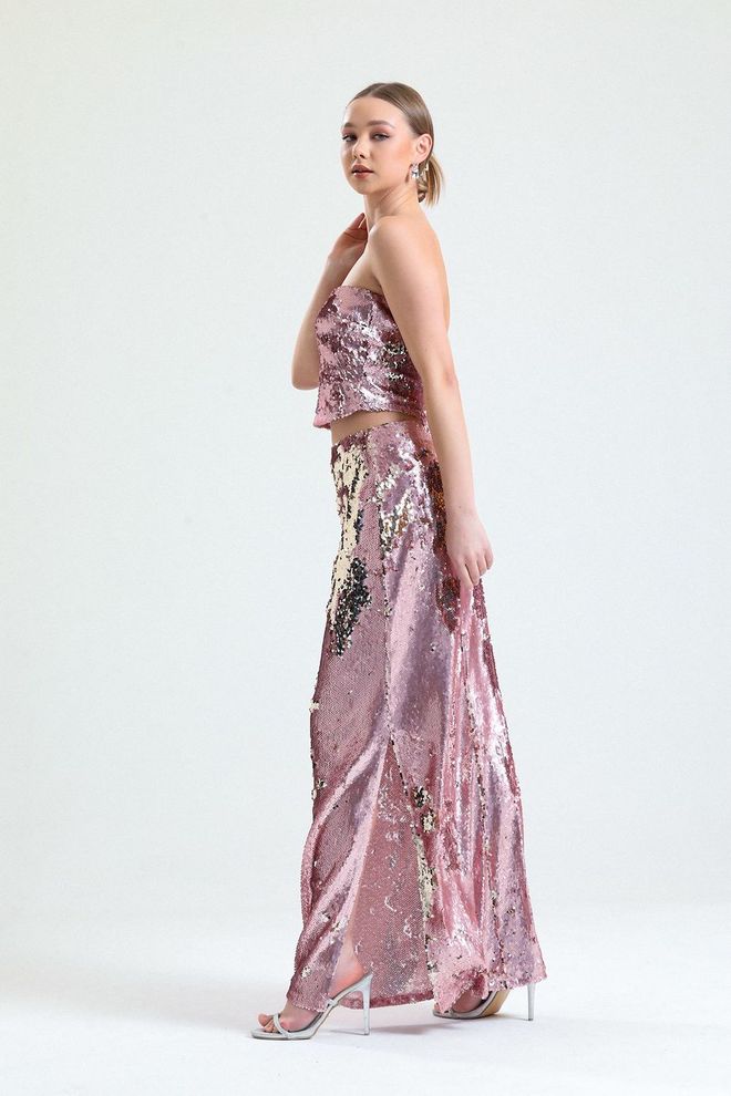 SENSE Fitted Knitted Shiny Sequin Sequined Elegant Evening Dress Skirt Powder Wholesale Clothing Polyester