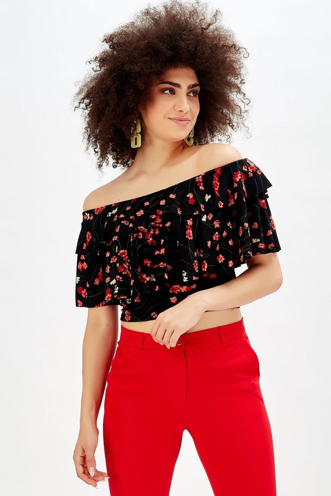 SENSE Μπλούζα Ωμου Floral Double Flounce Χονδρικό εμπόριο ενδυμάτων Casual
