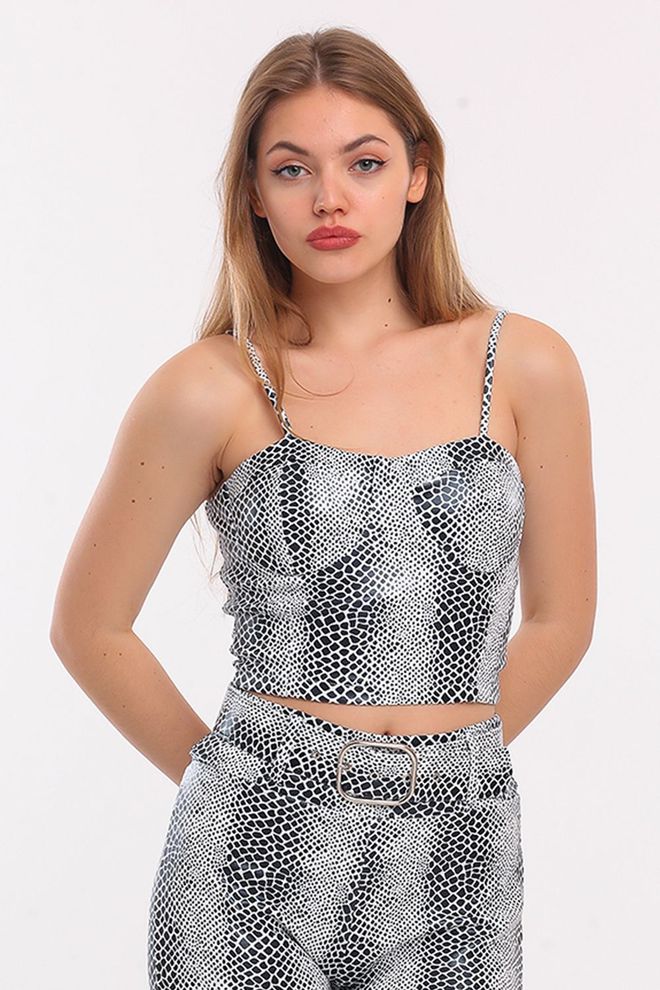 SENSE Snake Pattern Covered Bustier Black & White Wholesale Clothing Casual
