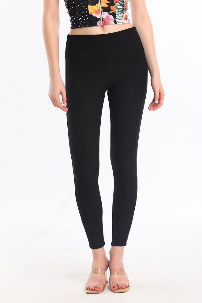 SENSE Collants Ottoman Rayés En Cuir Noir Vêtements en gros Travail