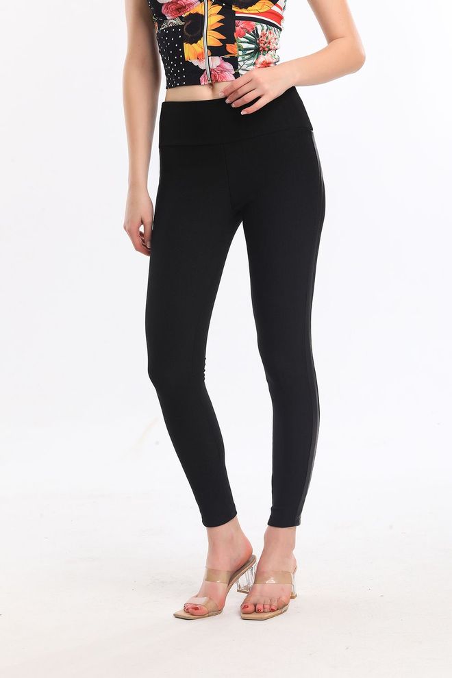 SENSE Collants Ottoman Rayés En Cuir Noir Vêtements en gros Printemps