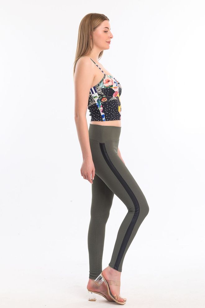 SENSE Kožené pruhované osmanské pančuchy Khaki Veľkoobchod s oblečením Práca