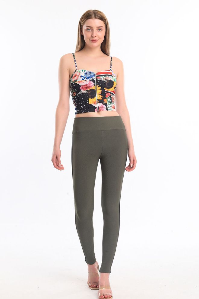 SENSE Kožené pruhované osmanské pančuchy Khaki Veľkoobchod s oblečením Polyester