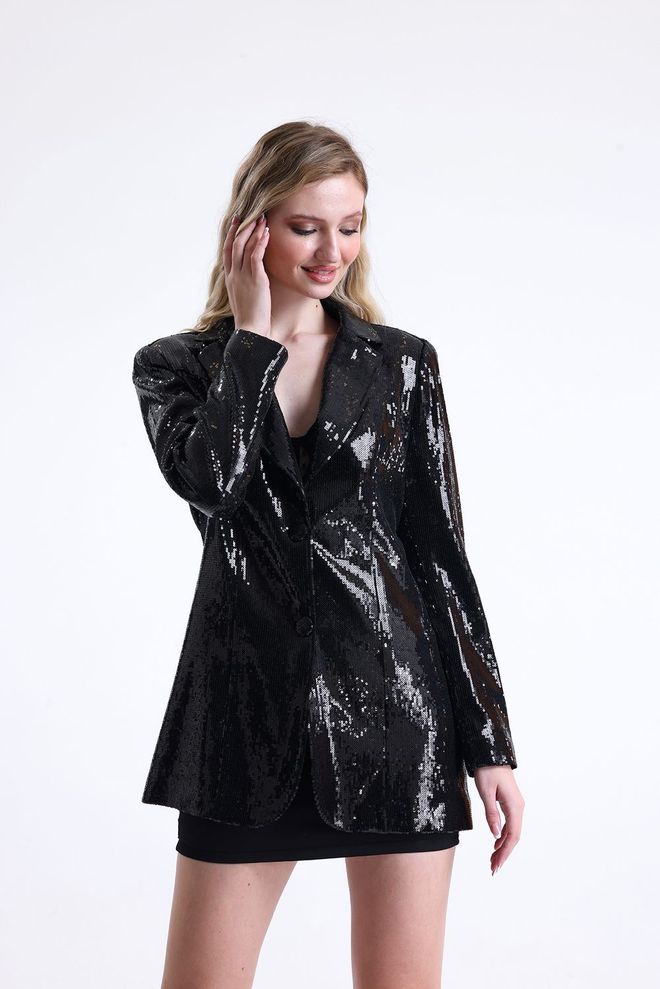 SENSE Lined Evening Dress Sequin Jacket Black Wholesale Clothing No Fabric