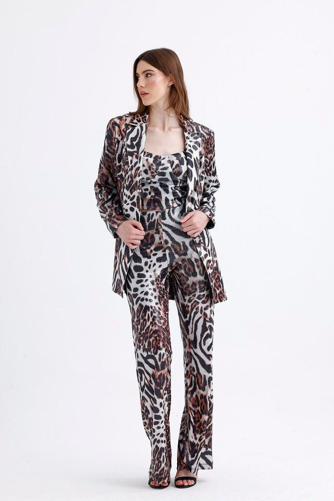 SENSE Lined Evening Dress Sequin Jacket Ecru & Brown Wholesale Clothing No Fabric