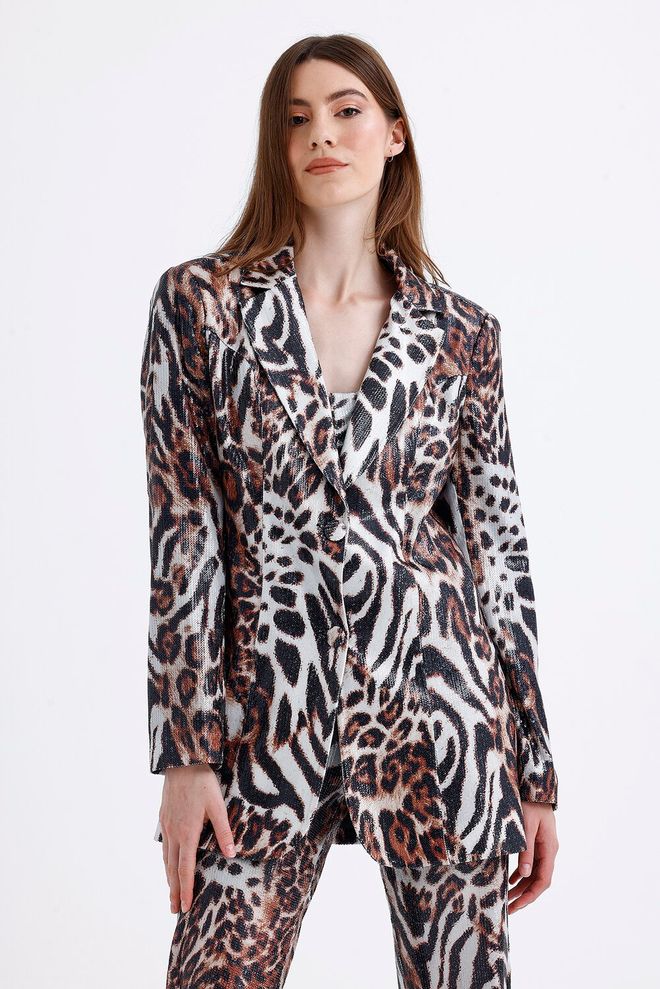 SENSE Lined Evening Dress Sequin Jacket Ecru & Brown Wholesale Clothing 2