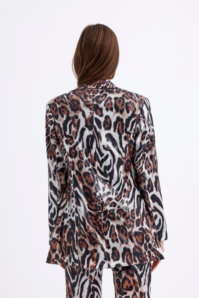 SENSE Lined Evening Dress Sequin Jacket Ecru & Brown Wholesale Clothing 4