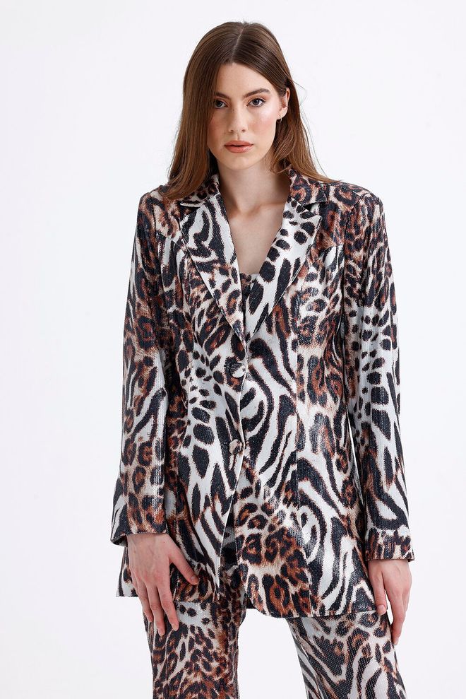 SENSE Lined Evening Dress Sequin Jacket Ecru & Brown Wholesale Clothing Vintage