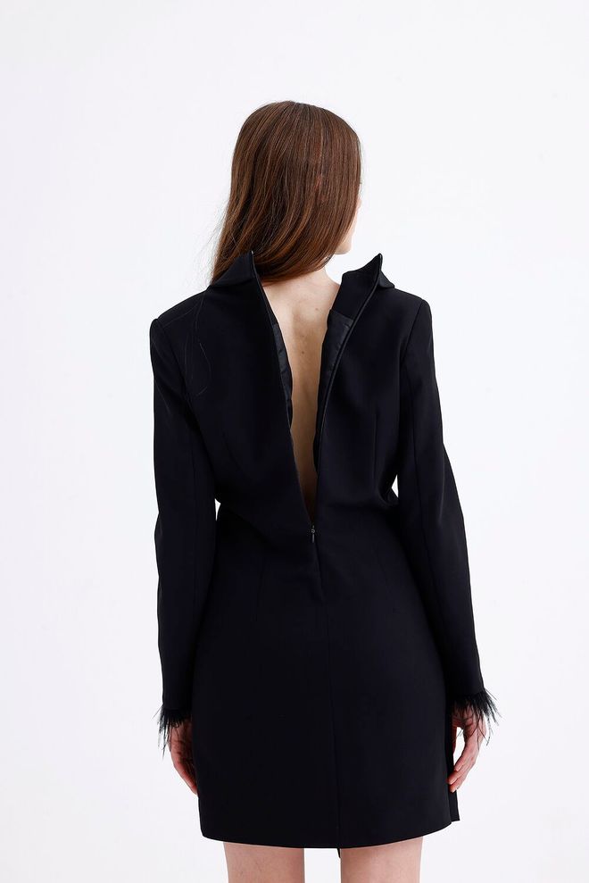 SENSE Sense Black Lined Double Breasted Jacket With Zipper Detail On The Back Wholesale Clothing Polyester