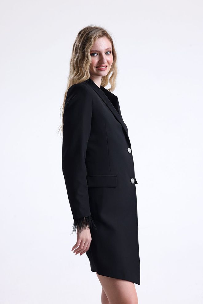SENSE Sense Black Lined Double Breasted Jacket With Zipper Detail On The Back Wholesale Clothing 2