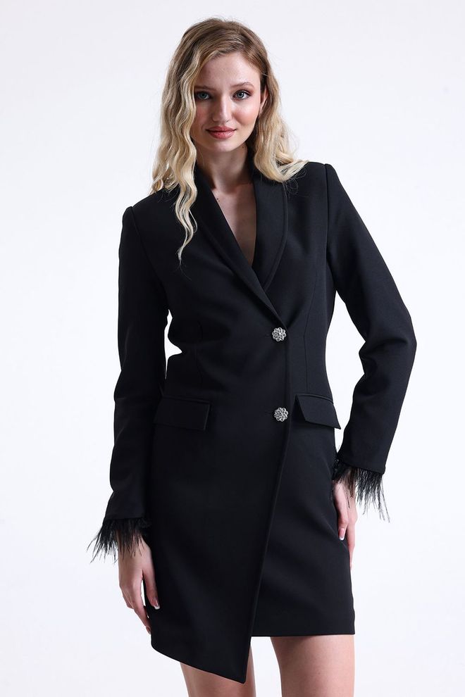 SENSE Двубортный Пиджак Sense Черного Цвета На Подкладке С Молнией На Спине Оптовая продажа одежды Формальный