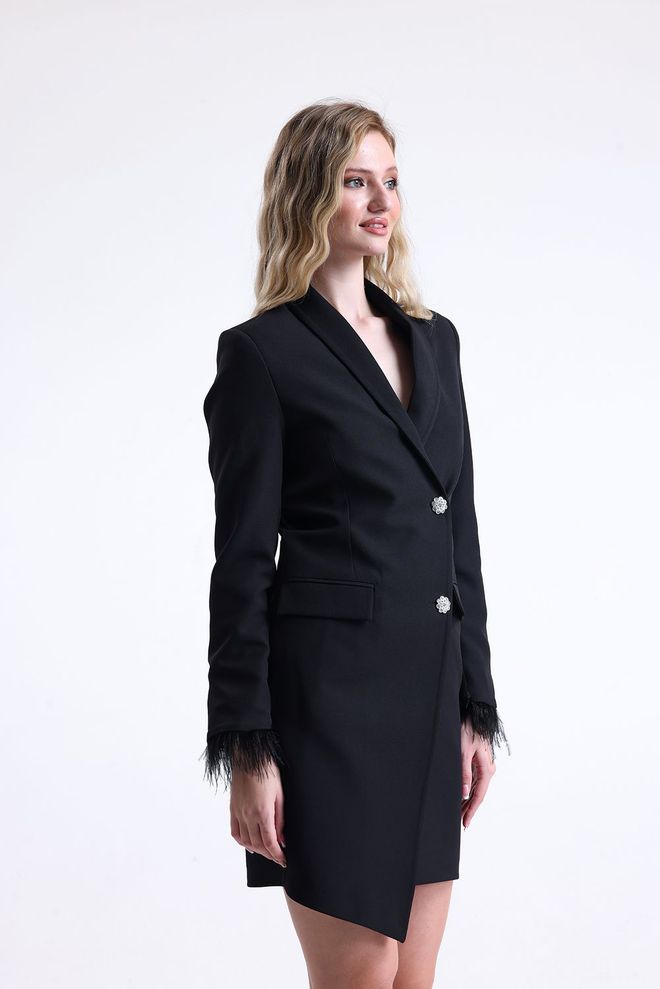 SENSE Sense Black Lined Double Breasted Jacket With Zipper Detail On The Back Wholesale Clothing Spring