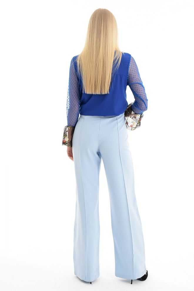 SENSE Trousers With Front Zipper And Snap Stitching Ice Blue Wholesale Clothing Work