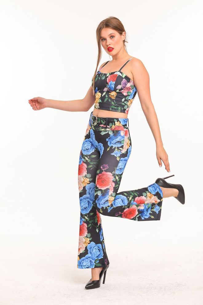 SENSE Flared Tulip Patterned Knitted Trousers Wholesale Clothing Casual