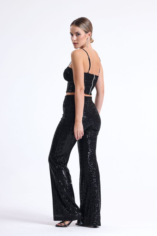 SENSE Calça De Vestido De Noite Com Lantejoulas E Cintura Elástica Preta Roupas por atacado 4