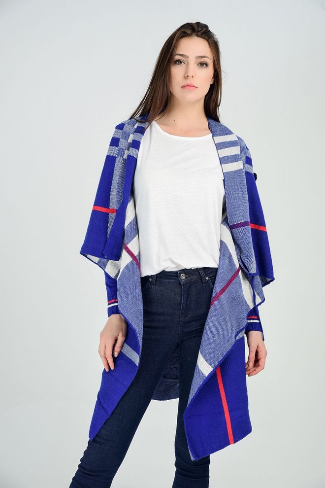 SENSE Cardigan À Carreaux À Manches Côtelées Saks & Ecru Vêtements en gros Modeste