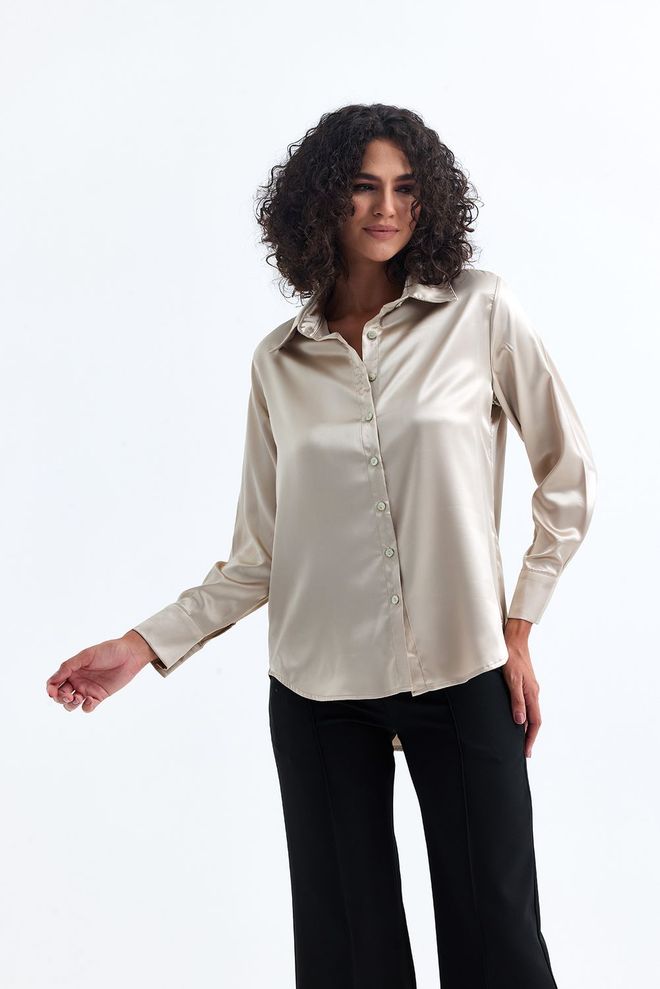 SENSE Lagana Lepršava Satenska Košulja Camel Veleprodaja odjeće Elegantan
