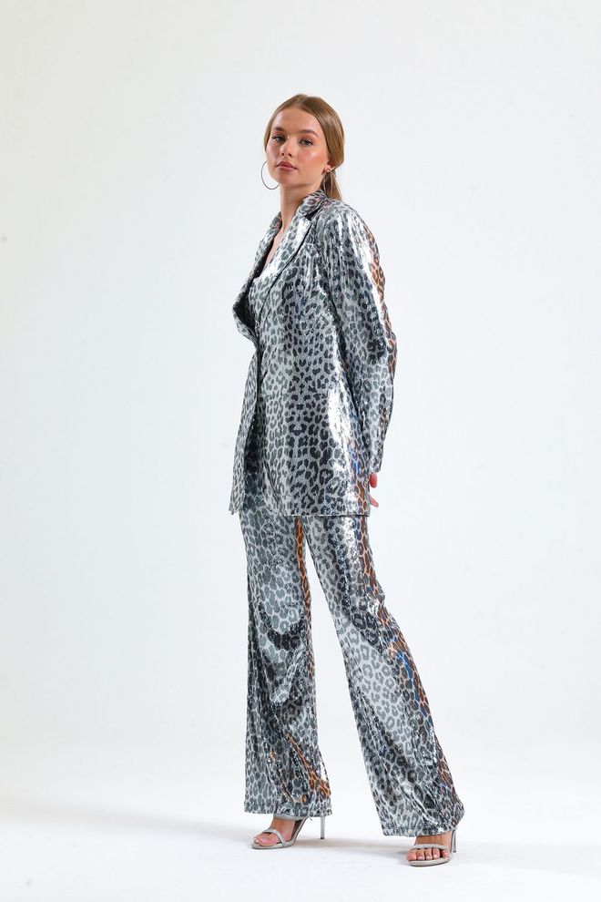 SENSE Leopard Evening Dress Sequined Jacket Black&White Wholesale Clothing No Fabric