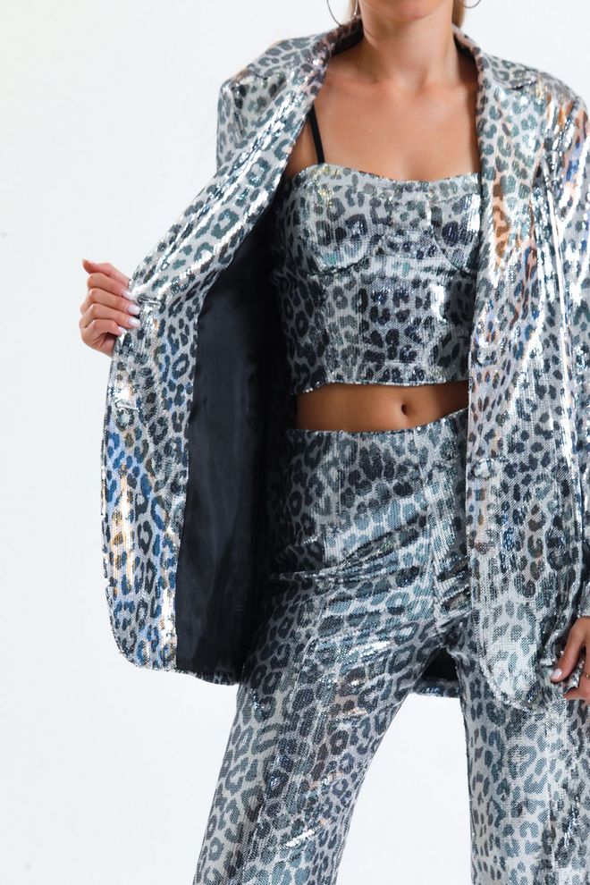 SENSE Leopard Evening Dress Sequined Jacket Black&White Wholesale Clothing Fall