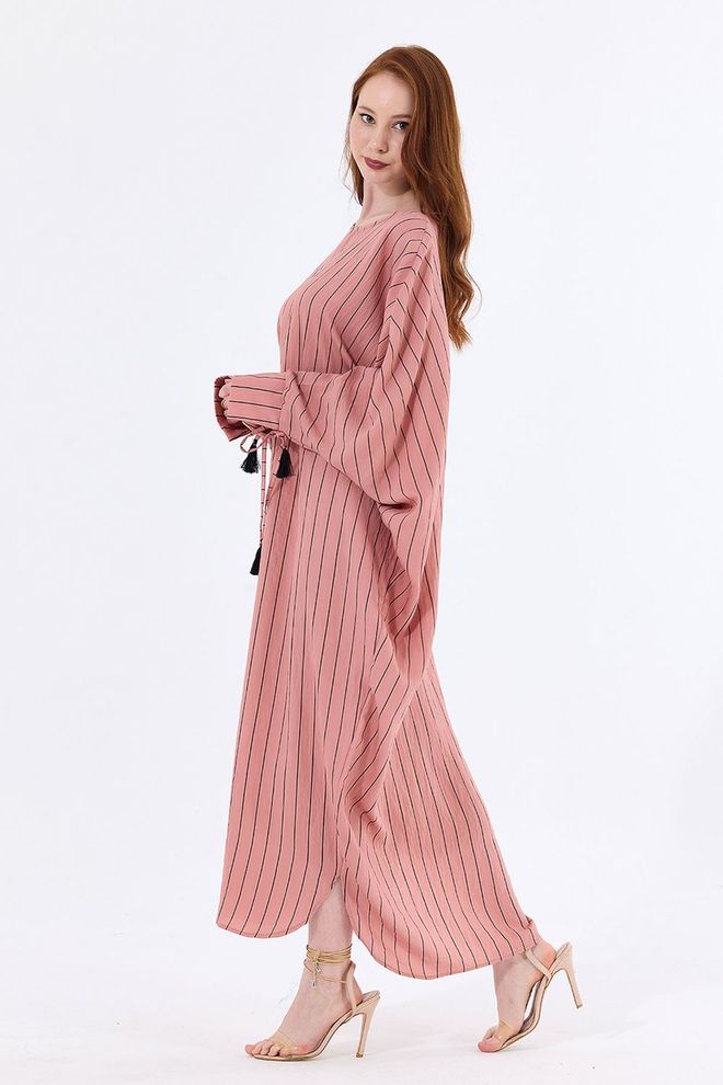 SENSE Cuffed String Tassel Striped Kimono Pink Wholesale Clothing Viscose