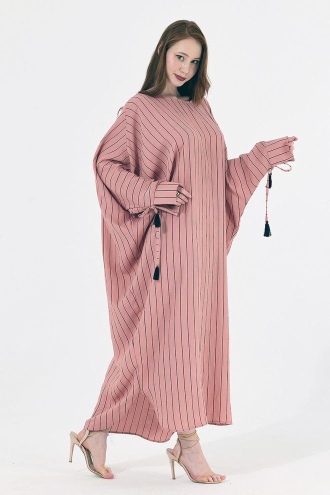 SENSE Gestreifter Kimono Mit Bündchen Und Quasten – Rosa Großhandelskleidung Lässig