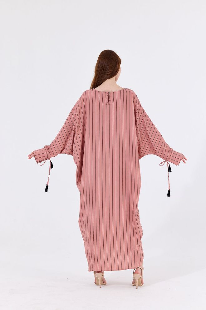 SENSE Cuffed String Tassel Striped Kimono Pink Wholesale Clothing Modest