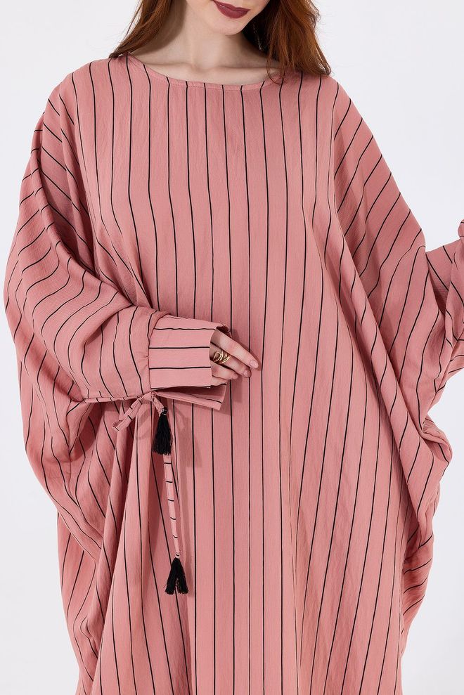 SENSE Cuffed String Tassel Striped Kimono Pink Wholesale Clothing Spring