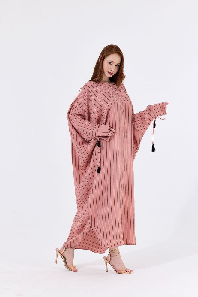 SENSE Cuffed String Tassel Striped Kimono Pink Wholesale Clothing Birthday
