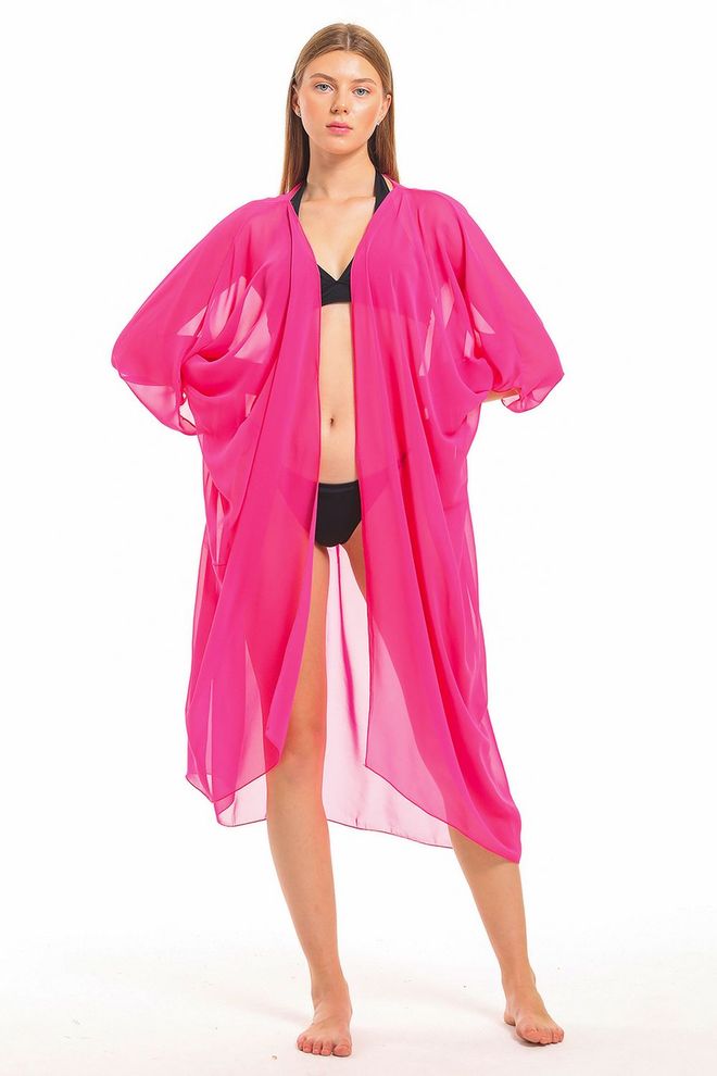 SENSE Šifono Paplūdimio Kimono – Fuksijos Spalvos Didmeninė prekyba drabužiais Kokteilinė