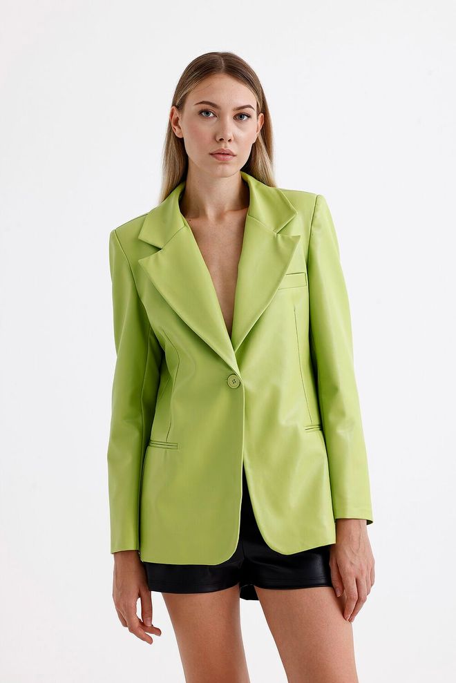 SENSE Женска Јакна Веће Величине Од Вештачке Коже Зелена Велепродаја одеће Елегантан