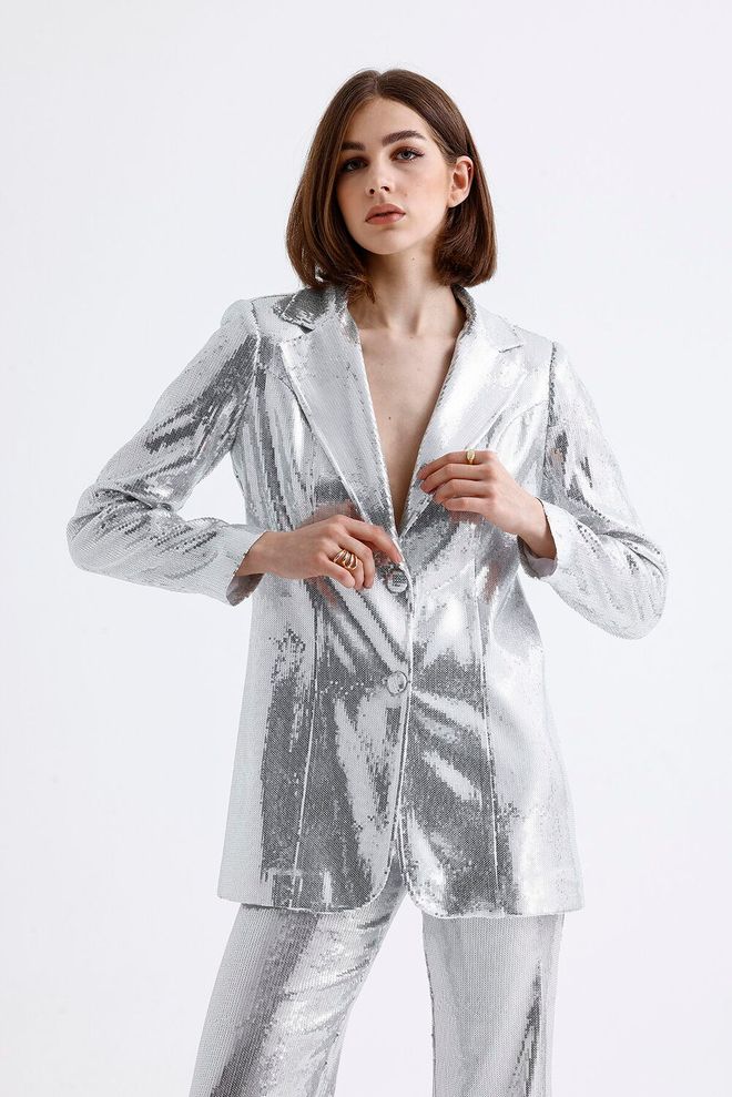 SENSE Sequin Jacket With Lining Silver Wholesale Clothing Vintage