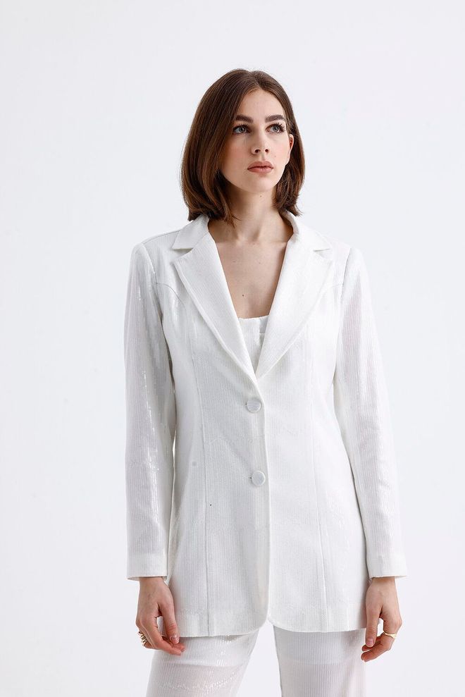 SENSE Podstavljena Jakna Sa Šljokicama Bijela Veleprodaja odjeće Bez tkanine