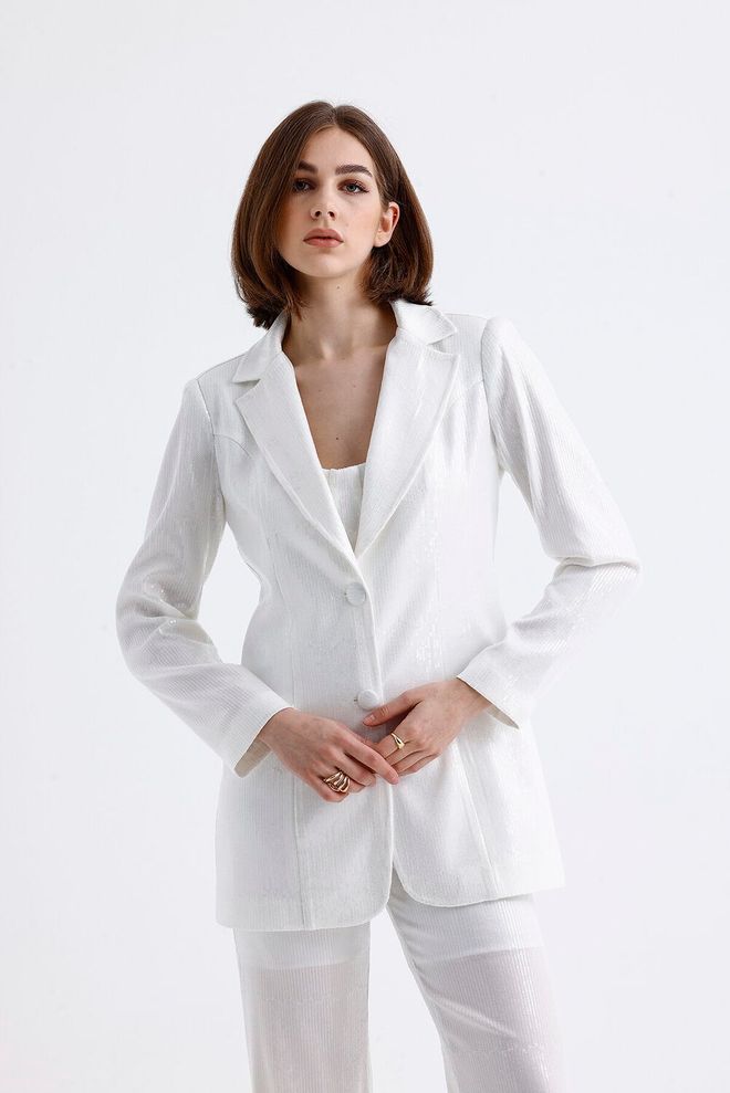 SENSE Veste Doublée À Sequins Blanc Vêtements en gros Glamour